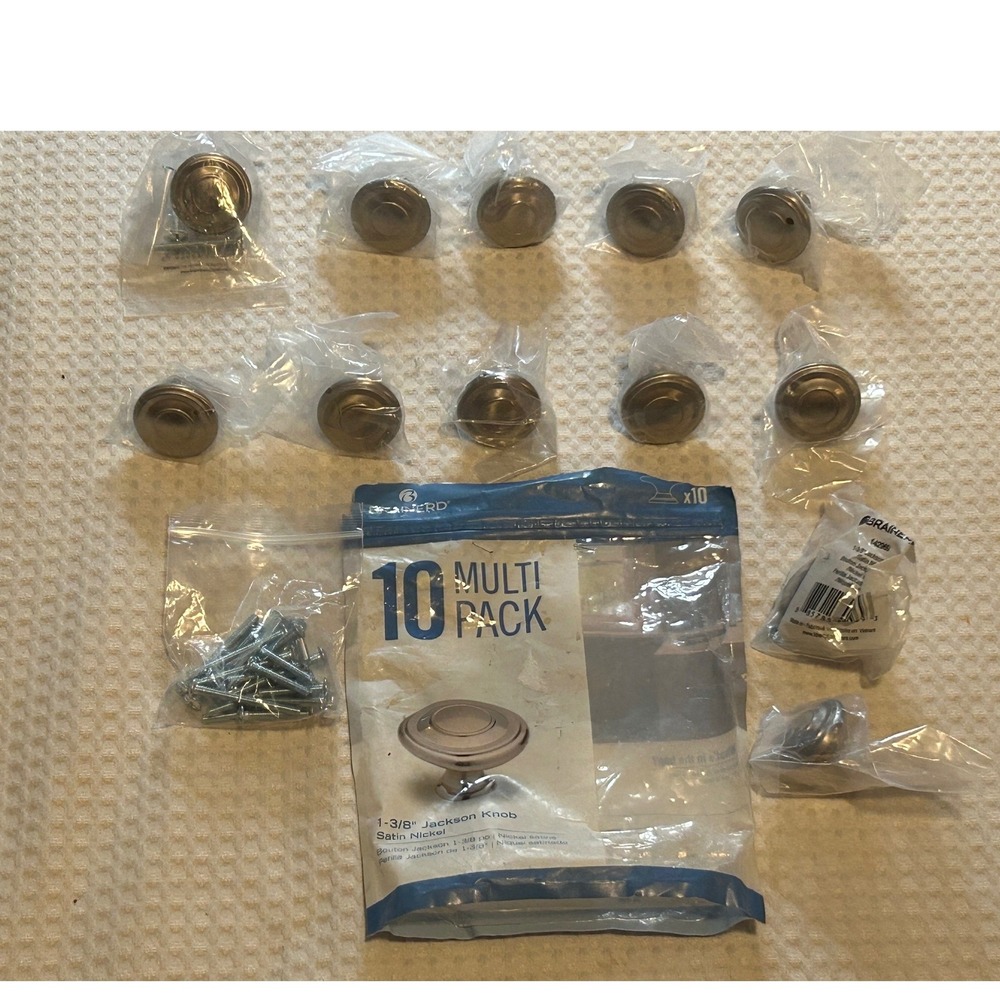 Brainerd Jackson 1-3/8" Satin Nickel Cabinet Knobs 10-Pack (NEW) + BONUS 2